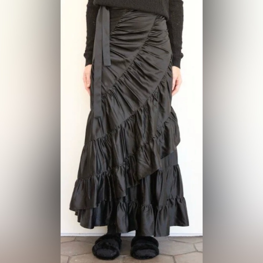 Brazeau tricot silk wrap flamenco  Black Tiered Skirt new one size